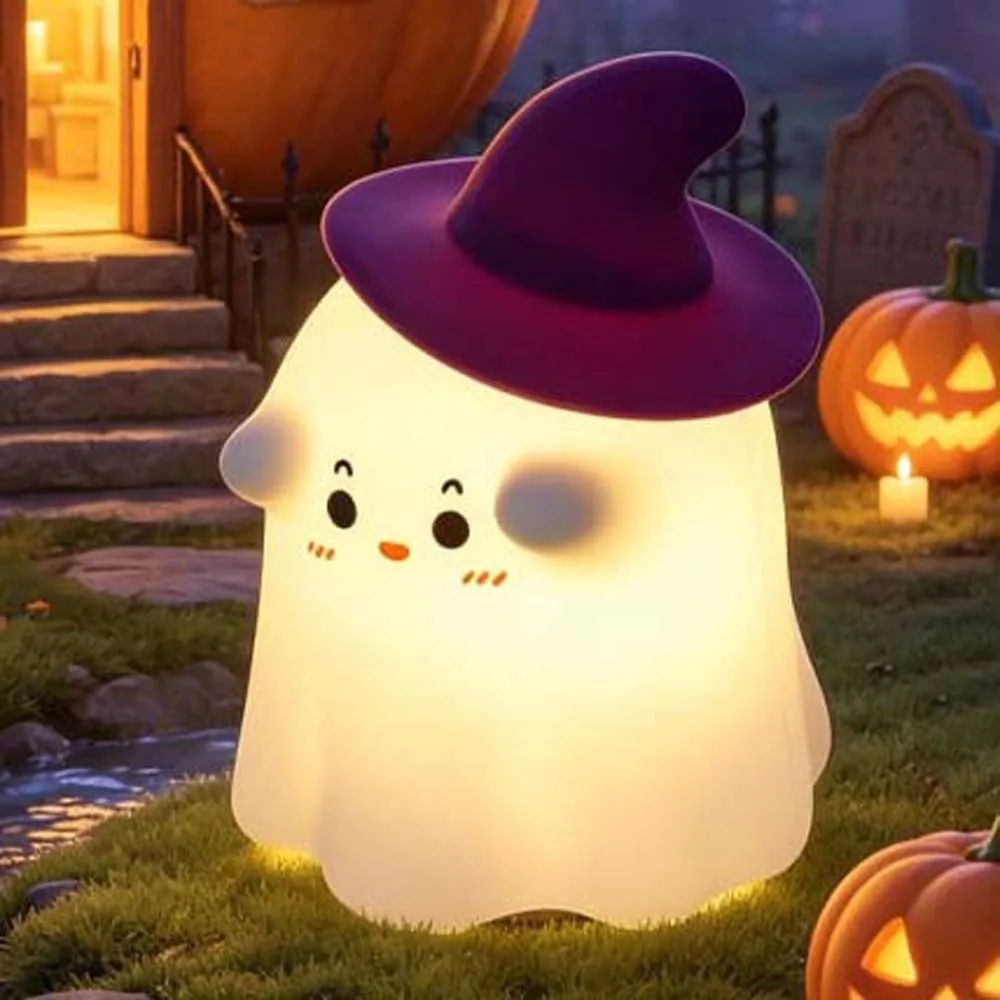 Rechargeable Pumpkin Night Light Dimmable Timer Function Silicone Ghost Lamp Phone Holder Portable for 5V/1W