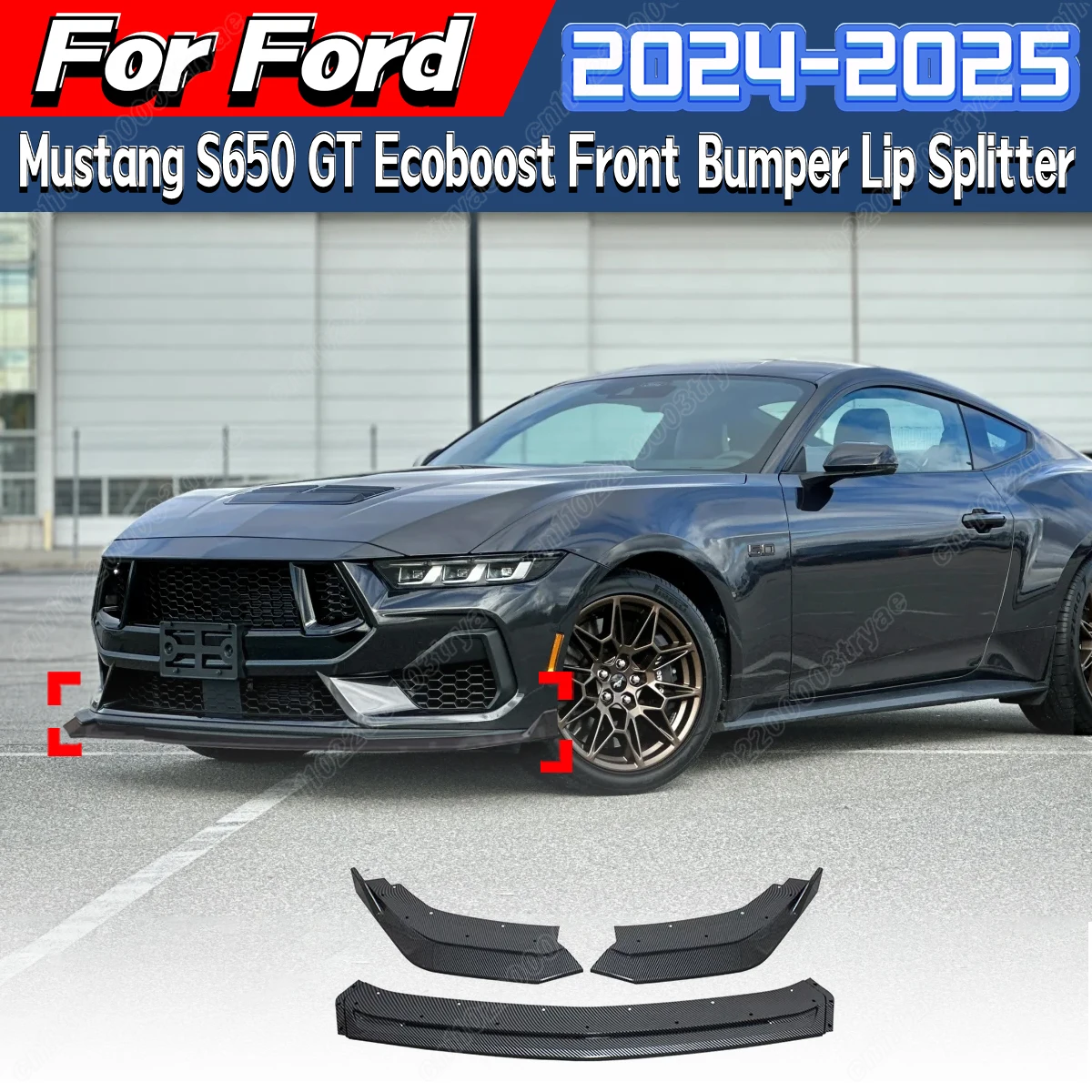 

For Ford Mustang S650 GT Ecoboost 2024 2025 Automotive Front Bumper Splitter Lip 3PCS Spoiler Splitter Body Modification Kit