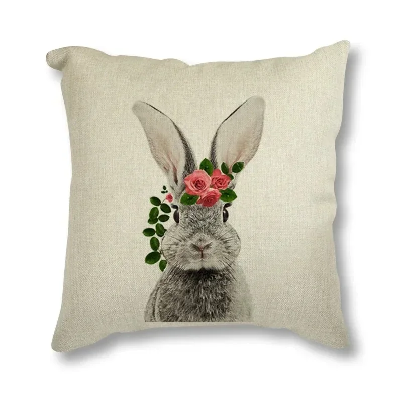 Animal Rabbit Deer Flower Crown Nursery Printed Decorative Cushion Cover Pillow Case Nordic Cushion Cover Sofa Car Decoration