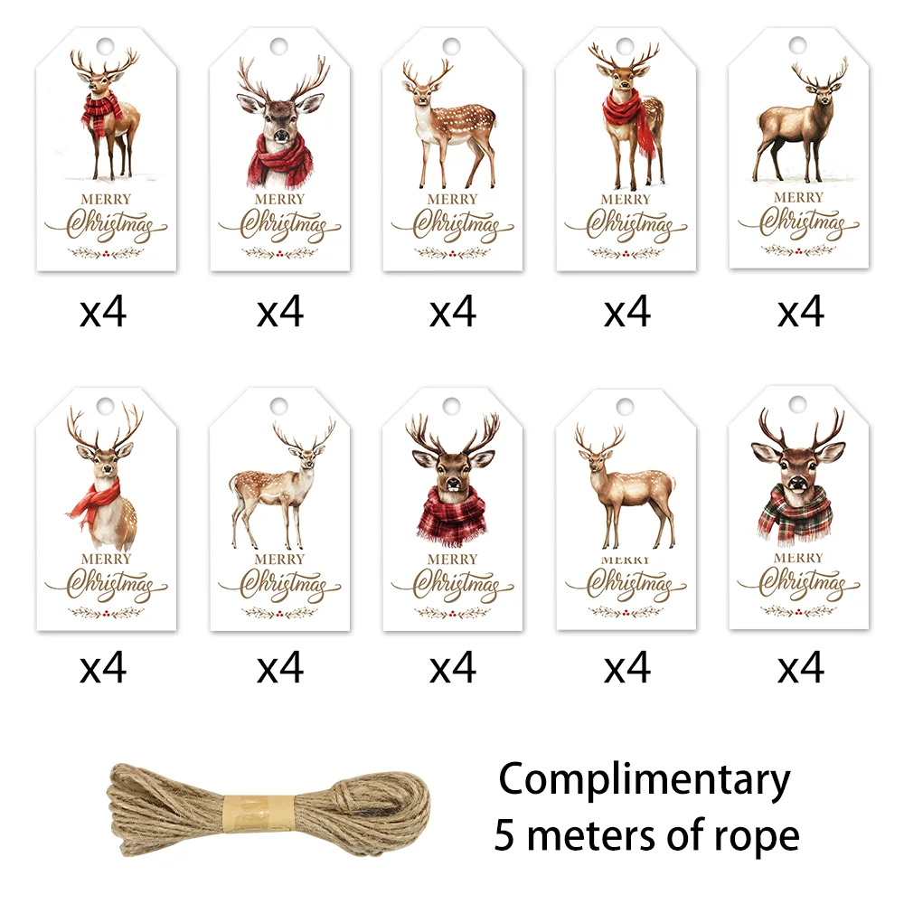 40個、クリスマスタグ、ギフトラベル、パーティーデコレーション、DIYカード、ホリデーホームデコレーション、グリーティングカード、パーティーカード、ギフト紐