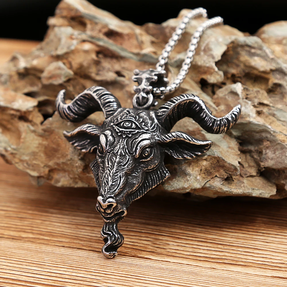 Gothic Vintage Mens Viking Lucifer Satanic Bull Head Pendant Necklace Stainless Steel Animal Necklaces Punk Fashion Jewelry Gift