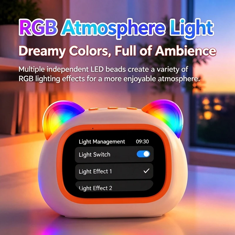 AI Smart Speaker 4.0" HD TFT Display RGB Night Light Alarm Clock Bluetooth Call Remote Camera Control Voice Assistant - view 6