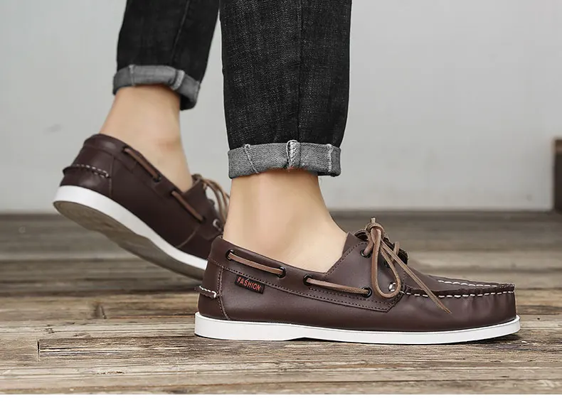 Herren Bootsschuhe aus echtem Rindsleder, schnelltrocknend, zum Schnüren, Retro-Fashion, lässige flache Schuhe, klassisch, 2026 Neues Design, Größen 39-47 – Detail 1