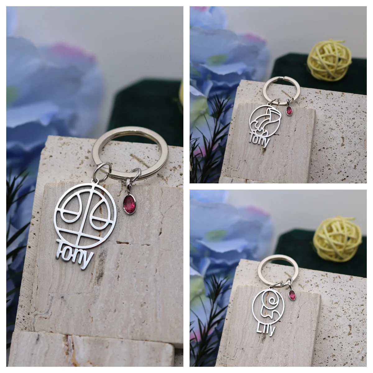 

Customized Name Circular Balance/Mushroom Pendant Keychain Personalized Men Women Car Keyring Stainless Steel Jewelry Gift