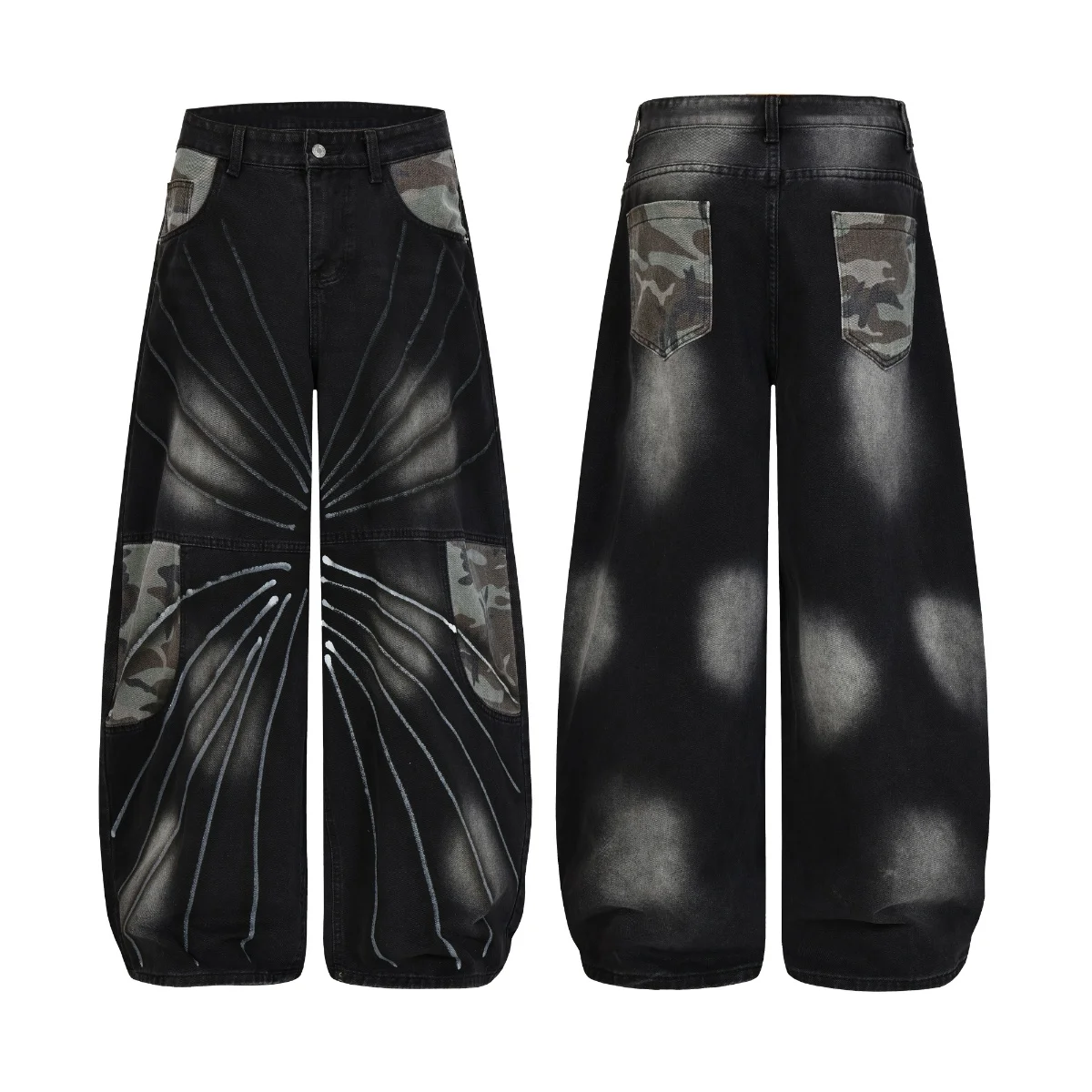 American trend New Style Wash water to do old hair white spot line collection spider web style new jeans