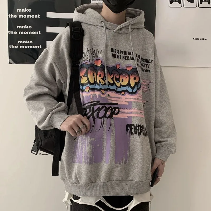 Harajuku Hip Hop Cartoon Graffiti Print Loose Versatile Long Sleeve Outdoor Sports Multiple Styles Spring and Autumn New Hoodie