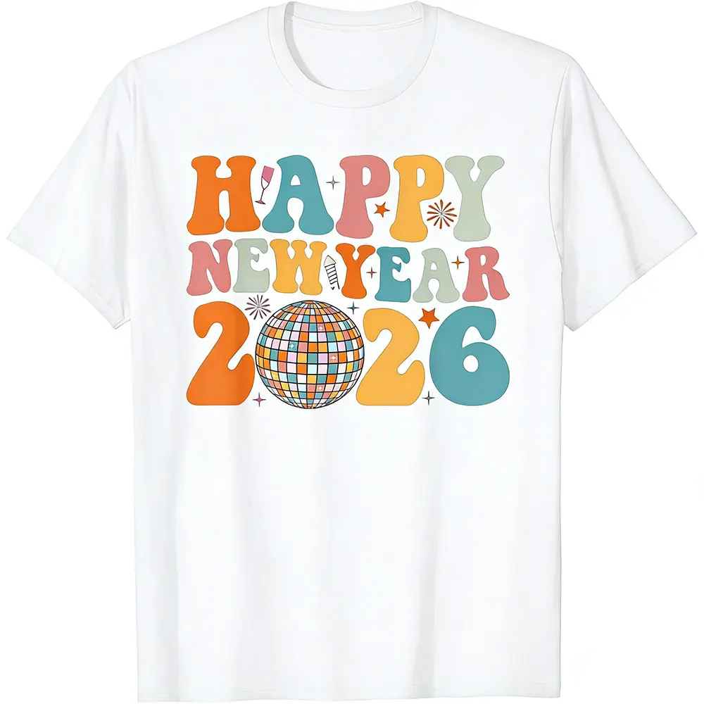 Happy New Year  Unisex Shirt 2026 New Years Eve Countdown Party CasualFashion Short Sleeve  Cotton T Shirt Men Clothing Shirts