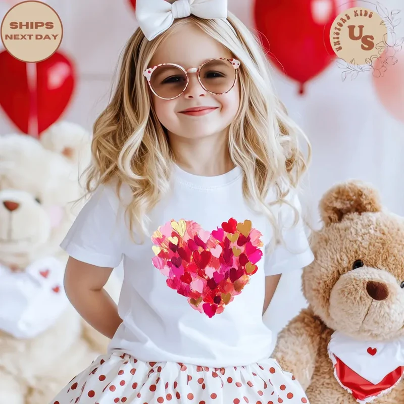 Custom Kids T-Shirt Blank Drawing Shirt Valentines Day Hearts Toddler T-Shirt, Heart Kids Shirt, Valentines Day Toddler Shirt