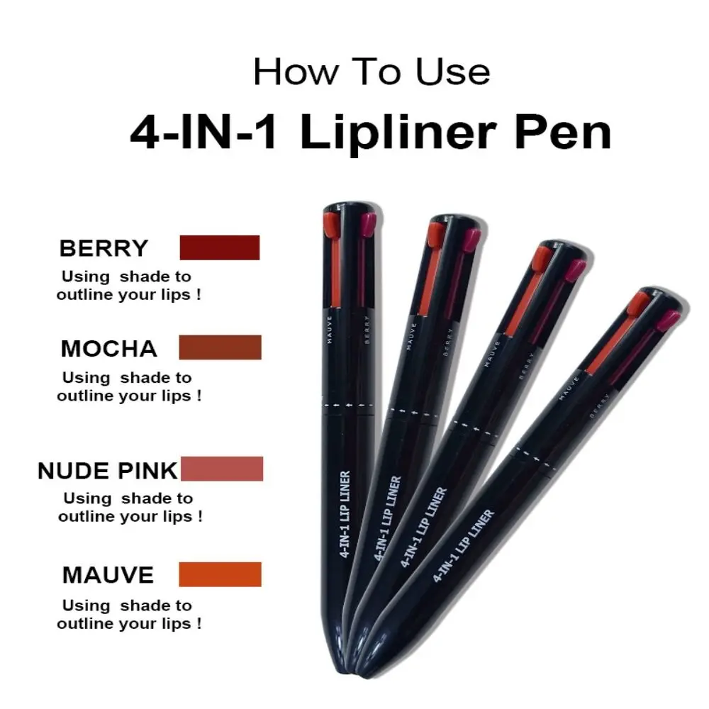 ลิปไลเนอร์4อิน1สำหรับมืออาชีพลิปปากกาอายไลน์เนอร์ให้ความชุ่มชื่นลิปสติกแต่งหน้าเครื่องมือเครื่องสำอางค์ติดทนนานแต่งหน้าเรียบลื่นเข้มข้น