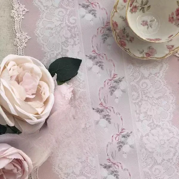 European Lace Table Runner Pink White Romantic Home Decor Tablecloth Home Hotel Table Runners French Rose Print Table Cloth