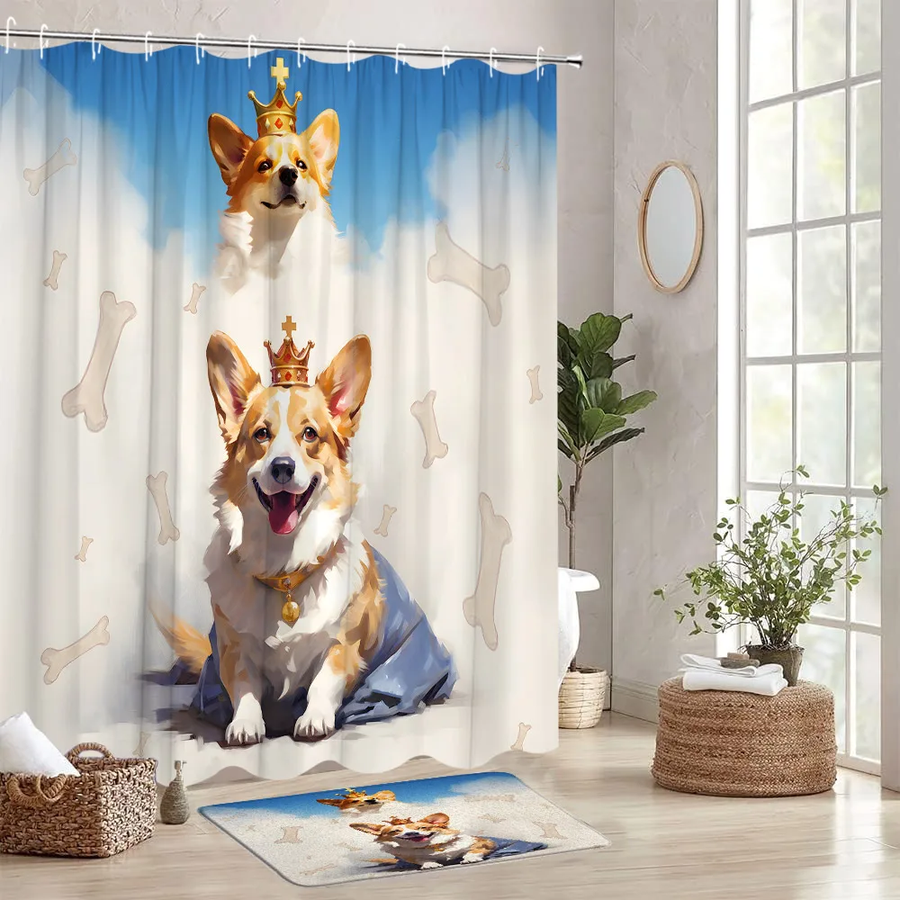 2Pcs Cartoon Animal Shower Curtain Set Farm Cow Turtle Flower Plant Raccoon Butterfly Polyester Fabric Bathroom Decor Floor Mats