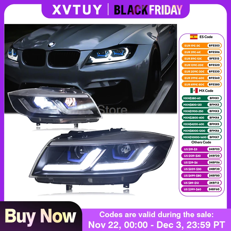 Feux de sauna de voiture pour BMW E90, lampe frontale de style 2005-2012, LED, assemblage DRL, feux de circulation, clignotants dynamiques, accessoires de remise en état de voiture