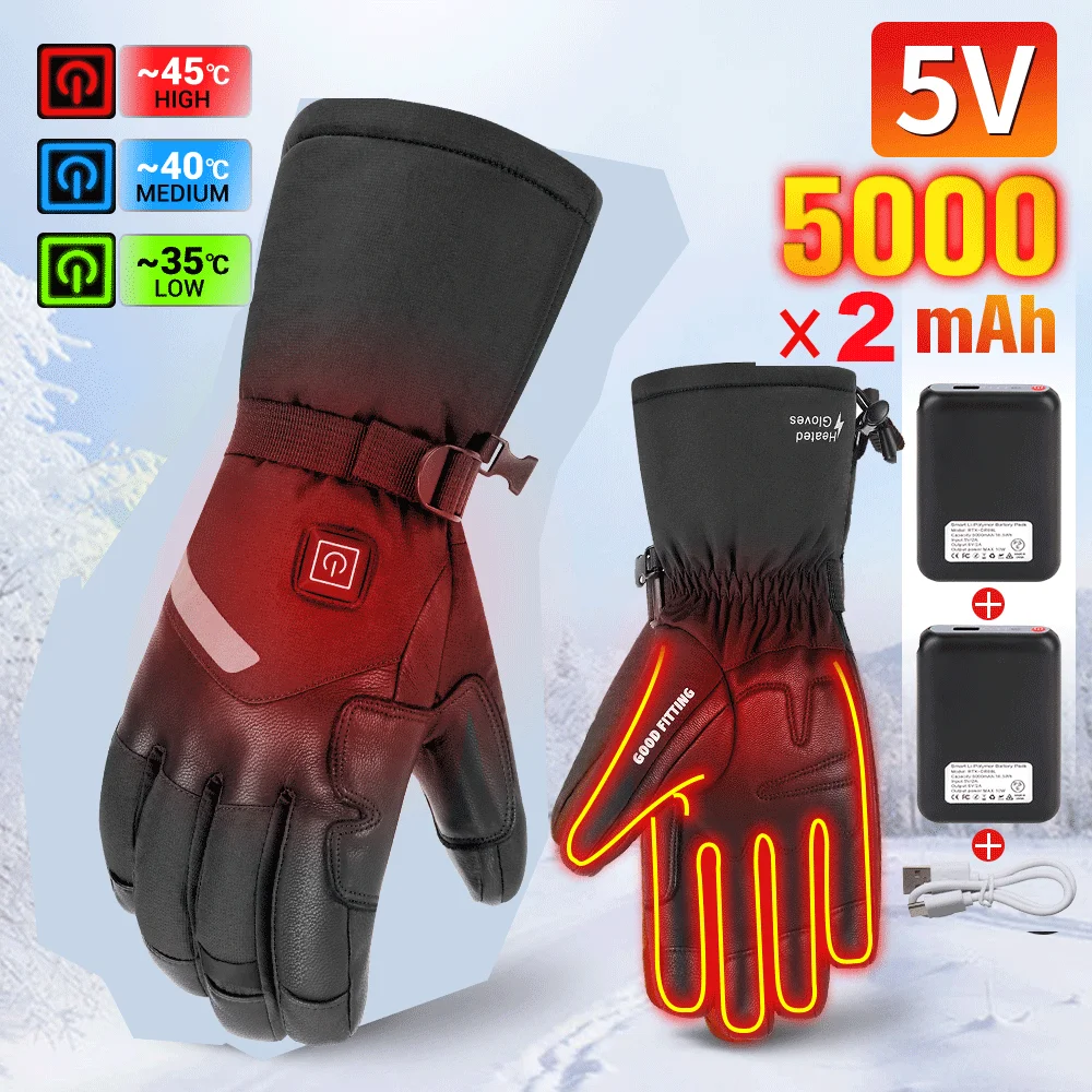 Gants de ski électriques rechargeables pour hommes et femmes, mitaines imperméables, écran tactile, chauffe-mains pour moto