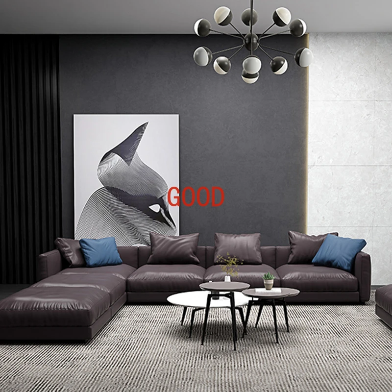 Modern minimalist leather sofa First layer cowhide down small apartment corner combination sofa living room