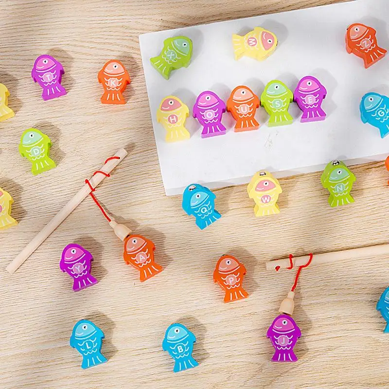 

Montessori Wooden Fishing Toys For Children Magnetic Marine Life Cognition Fish Games Parent-Child Interactive Educational Toy