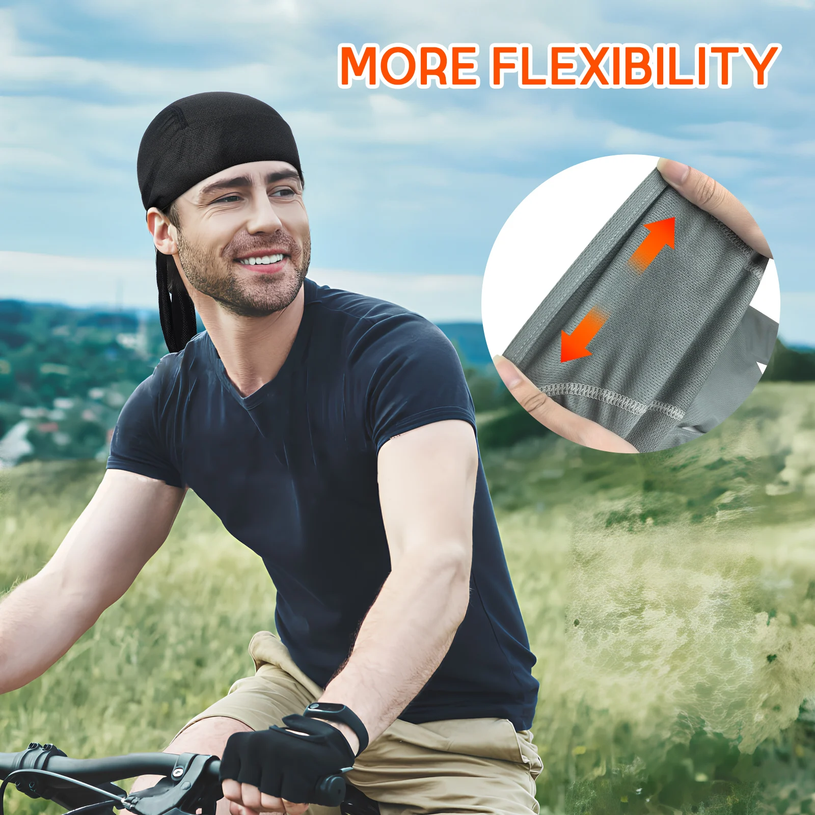 

2 Pcs Breathable Quick-drying Cycling Cap Men -01 Black -17 Grey Skull Bandana Head Cover Polyester Sweat Protective