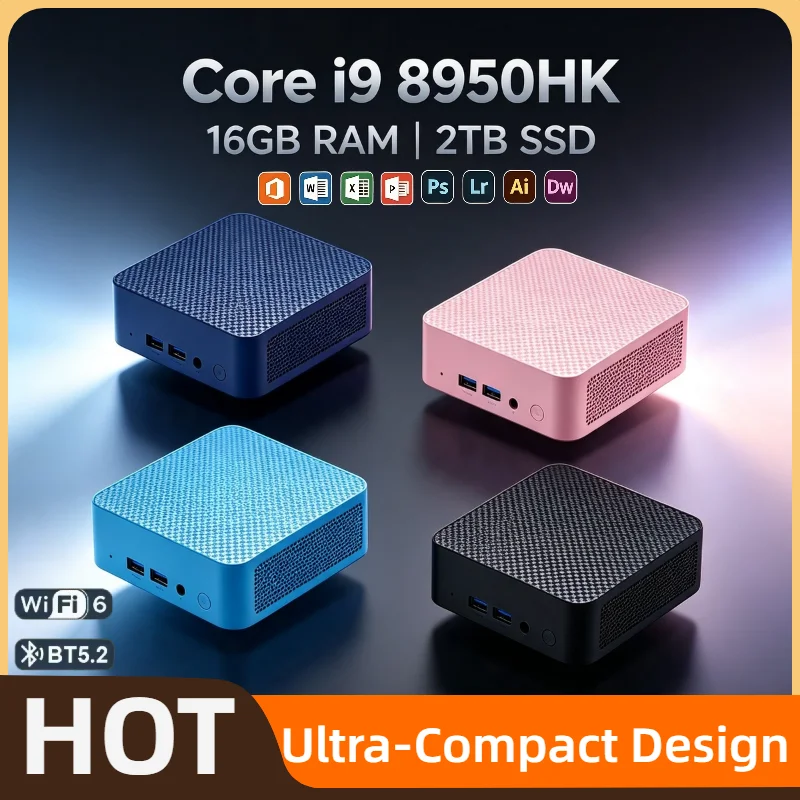 Intel Core i9-8950HK Small Form PC 16GB DDR4 2TB SSD Triple 4K HDMI WiFi6 BT5.2 Silent Cooling Home Office Desktop Max