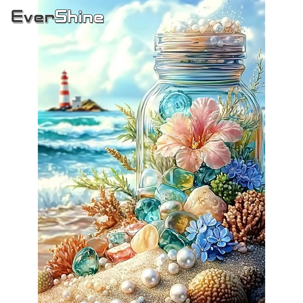 Evershine Diamant-Mosaik Meereslandschaft Vollquadrat-Drucknägel Landschaftsbild Strass DIY Stickerei Flasche Kindergeschenk