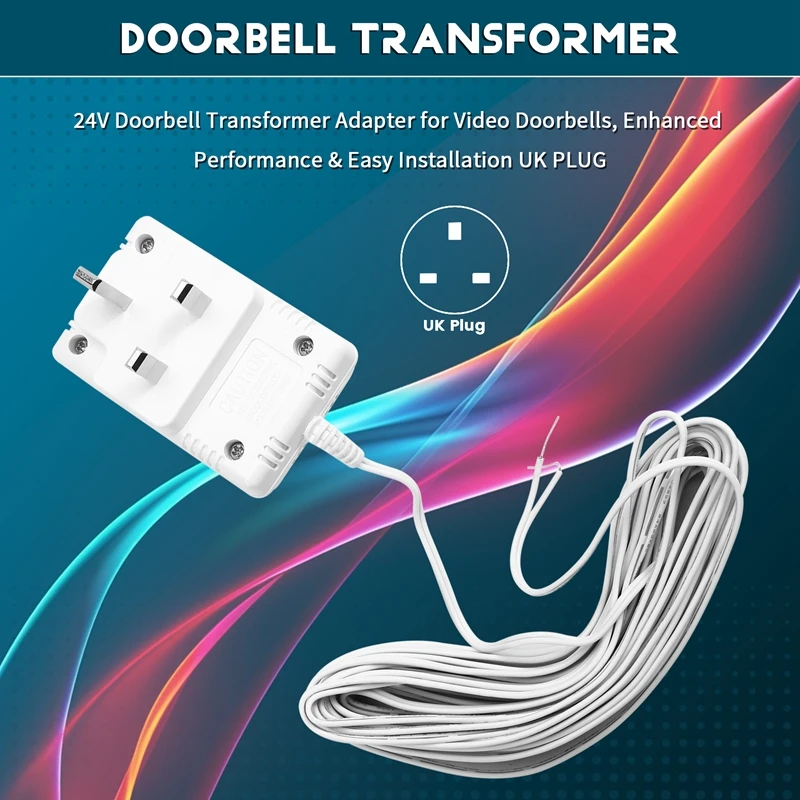 محول محول جرس الباب 24 فولت لأجراس باب الفيديو، أداء معزز وسهل التركيب، قابس بريطاني