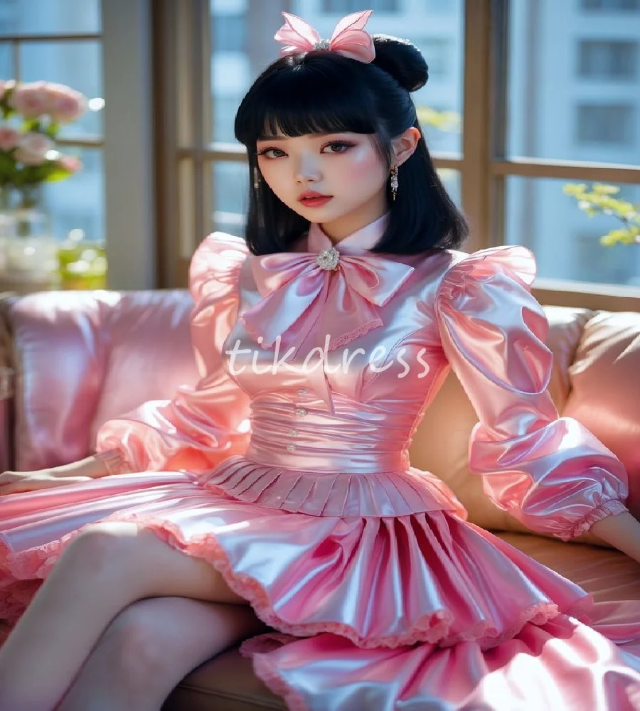 

Великолепное розовое короткое платье для выпускного вечера 2021, корейское вечернее платье с длинными рукавами для косплея, элегантное коктейльное вечернее платье по индивидуальному заказу