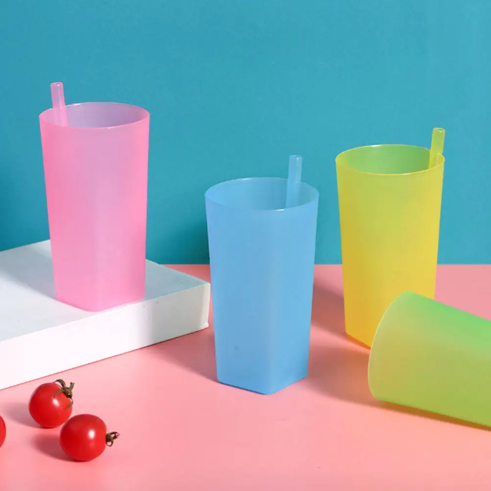 

4Pcs Kids Drinking Cups with Straw Candy Color Sippy Cup for Toddlers Plastic Cup for Water Milk Juice Compact Size