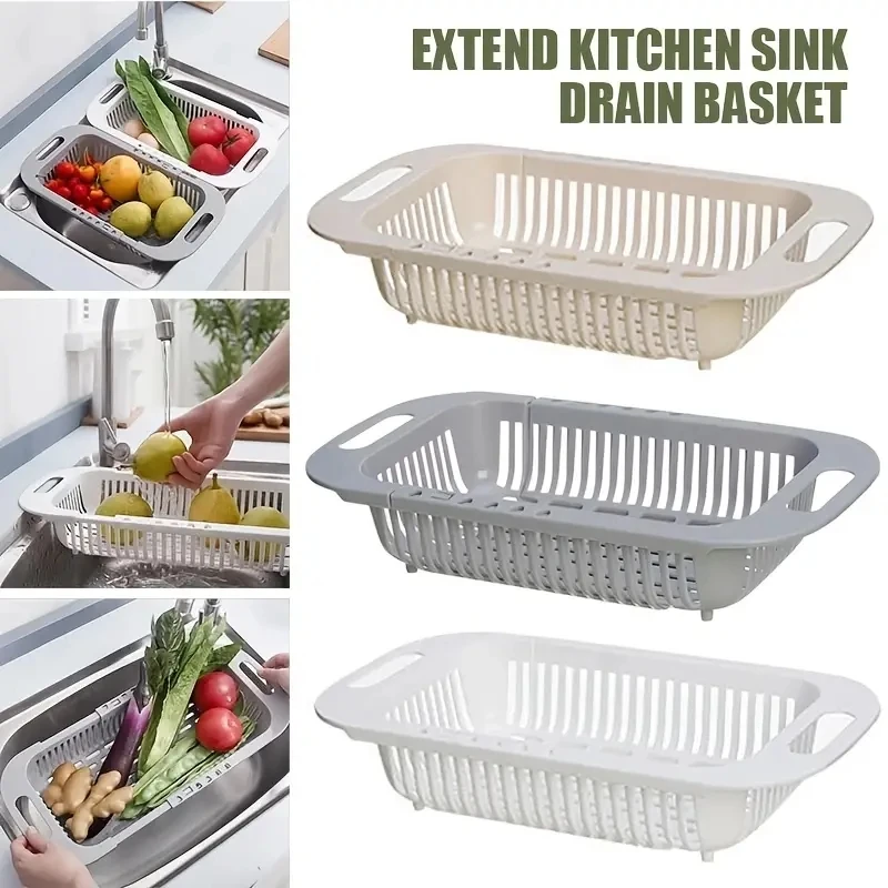 1pcThickened Retractable Sink Drain Rack, Plastic Dish Chopsticks Rack, Household Kitchen Vegetable Storage Rack, Drain Basket