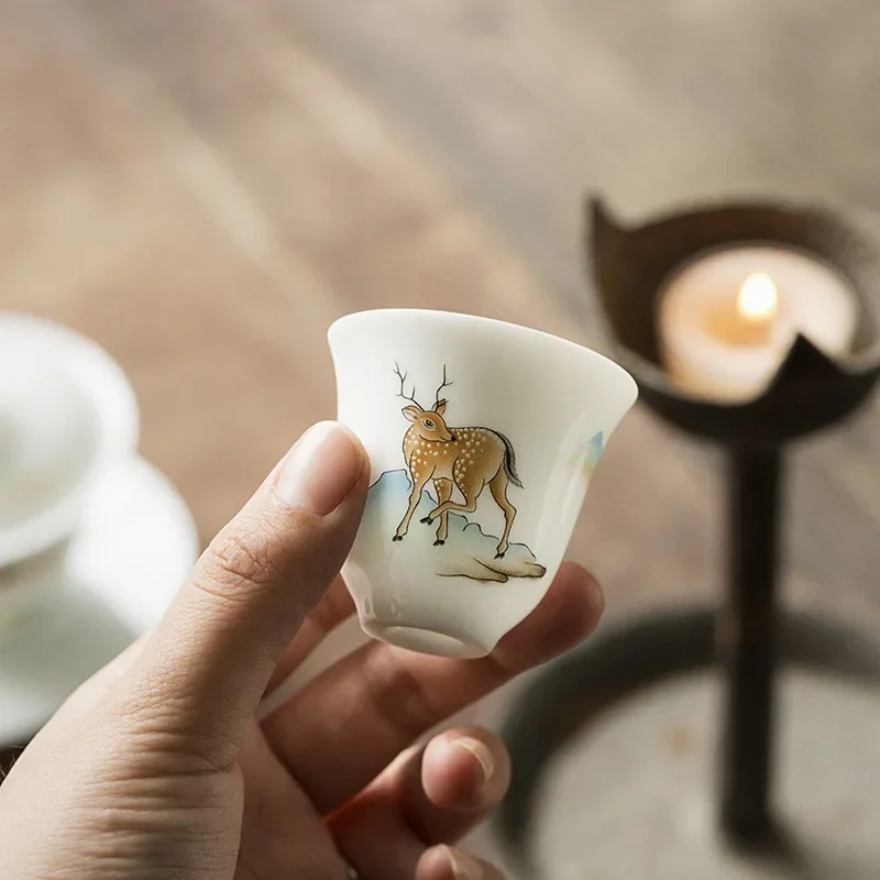 Ceramic Whiteware White Teacup Fresh Kung Fu Tea Set Small Tea Cup Single Product Fragrance-Smelling Cup Ceramic Teacups