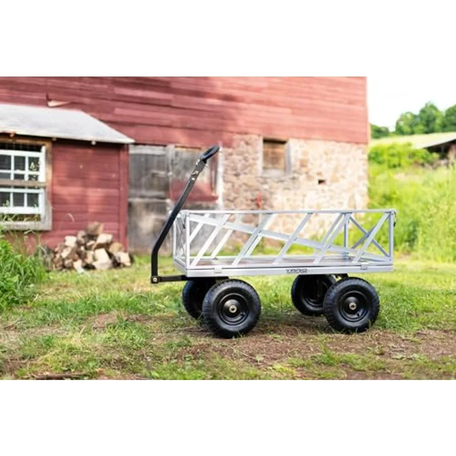 Heavy Duty 1200lb Steel All Terrain Utility Cart for gardening and hauling, black steel frame, rugged durability with 9 cu ft b