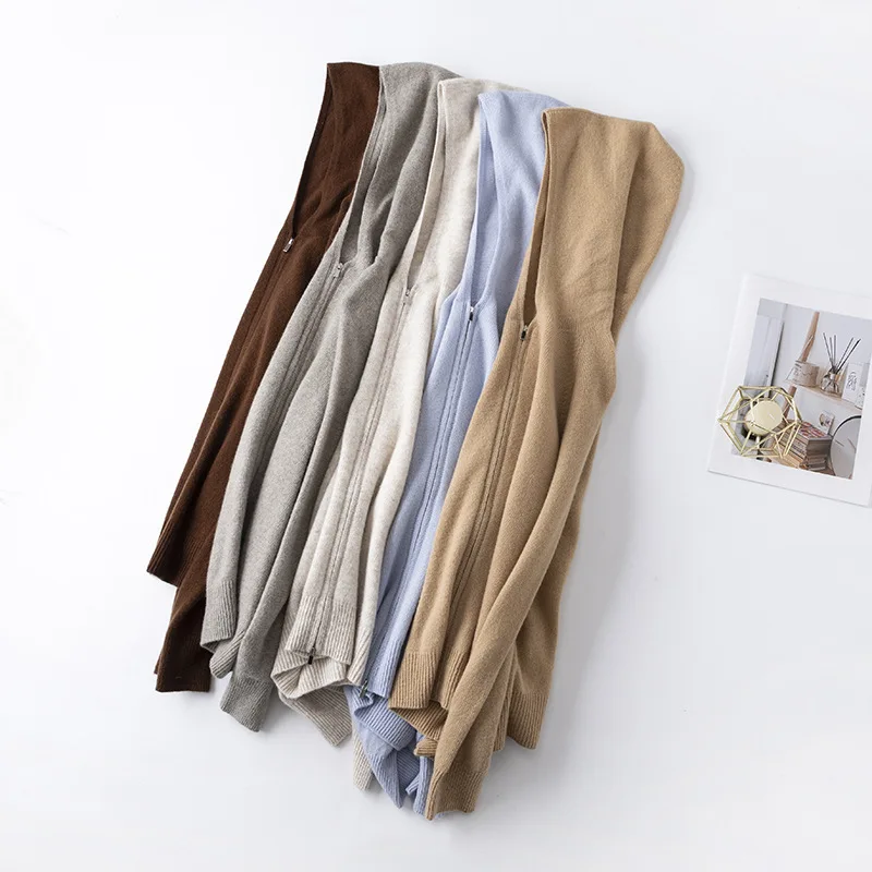 Birdtree 100% Sheep Wool Hooded Knitted Cardigan,Woman Zipper Full Sleeve Hoodies,2025 Autumn Soft Bottoming Sweater T59828JF