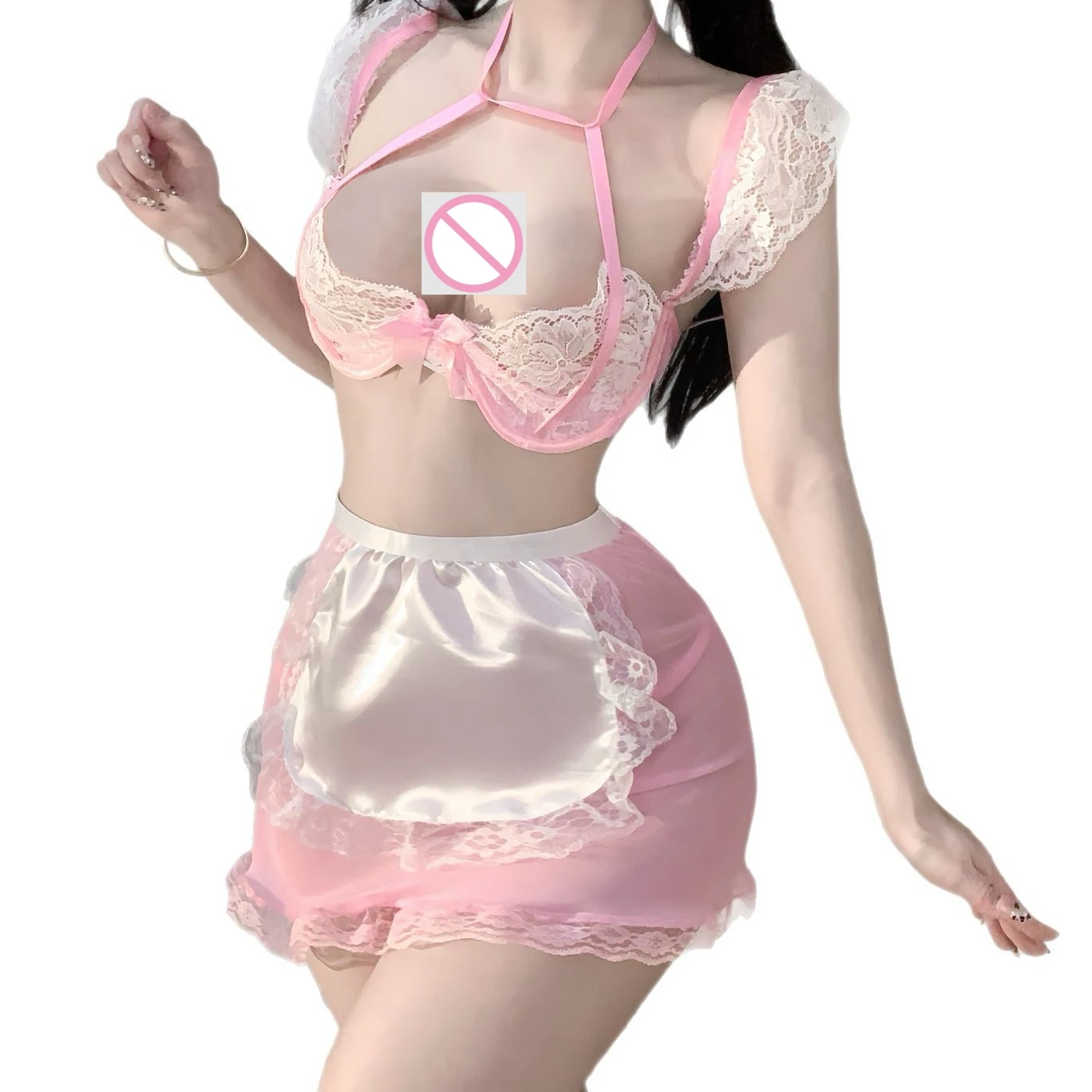 섹시한 속옷 폭발 섹시한 세트 순수한 욕망 깊은 V 핑크 레이스 메쉬 메이드 복장 순수한 욕망 별도의 옷 L270