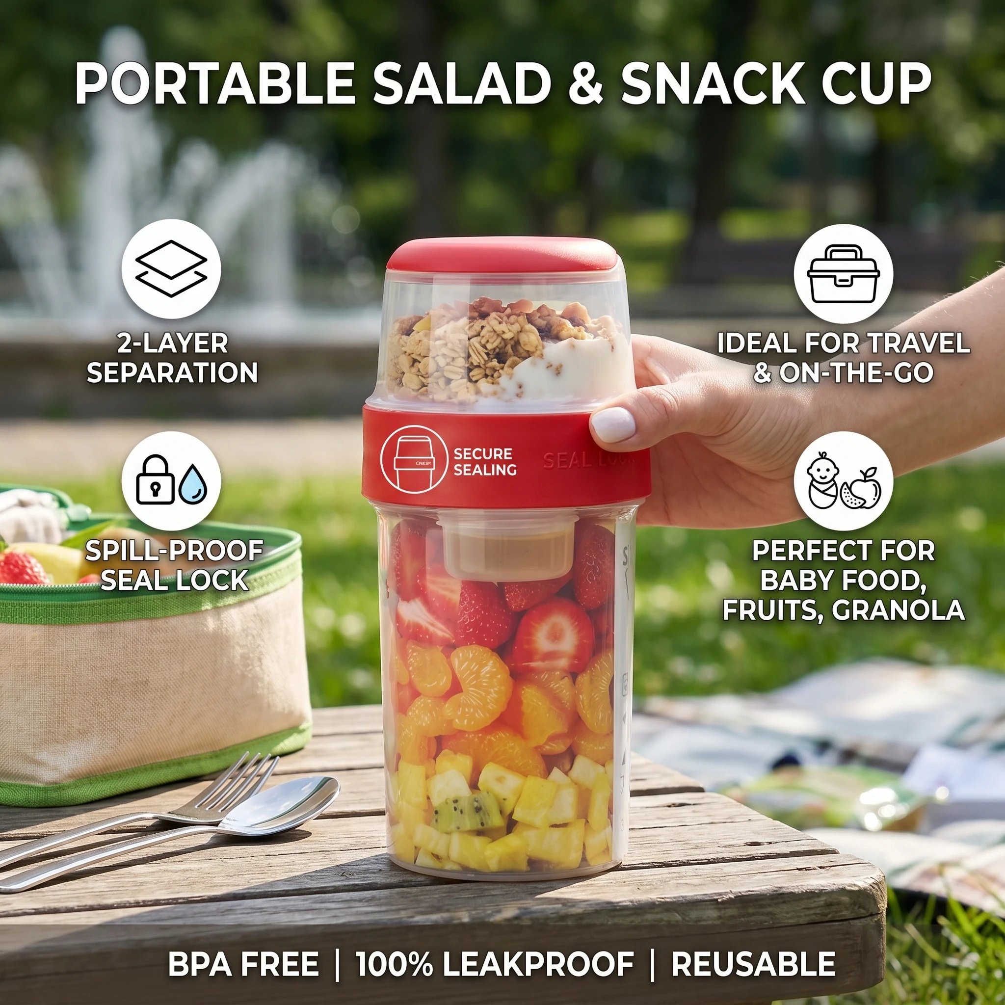 Multi-Purpose 2-Layer Food Storage Box 300/480/670/870/1070ML Portable Seal Container for Yogurt Salad Oatmeal Nut Baby Snack
