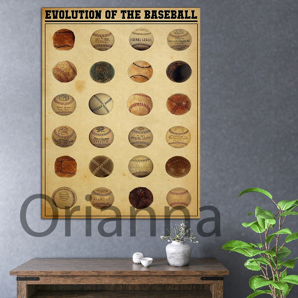 Canvas Painting Evolution Of The Baseball Pictures Wall Art Vintage Home Decor Hd Prints Modular Poster Baseball Gift For Boy