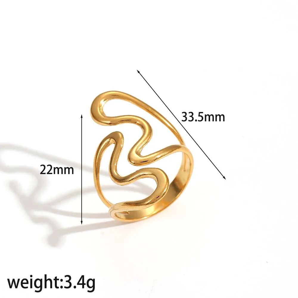 Neues Design Edelstahl Offener Ring mit Unregelmäßigen Geometrischen Linien für Damen, Wasserdicht, Modeschmuck – Detail 5