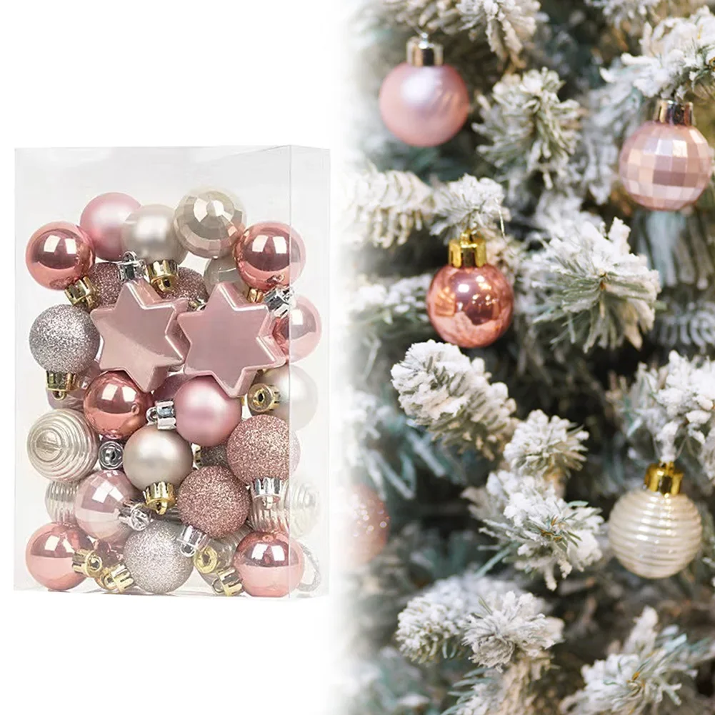 33pcs/set Christmas Balls Christmas Tree Decorations Christmas Tree Ornaments 3cm Light Gold Pink Christmas Pendant New Year