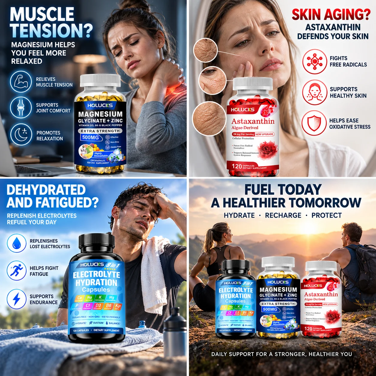 Fitness Health Bundle, Electrolyte Magnesium Zinc Astaxanthin, Support Hydration Balance, Muscle & Nerve, Relieve Antioxidant