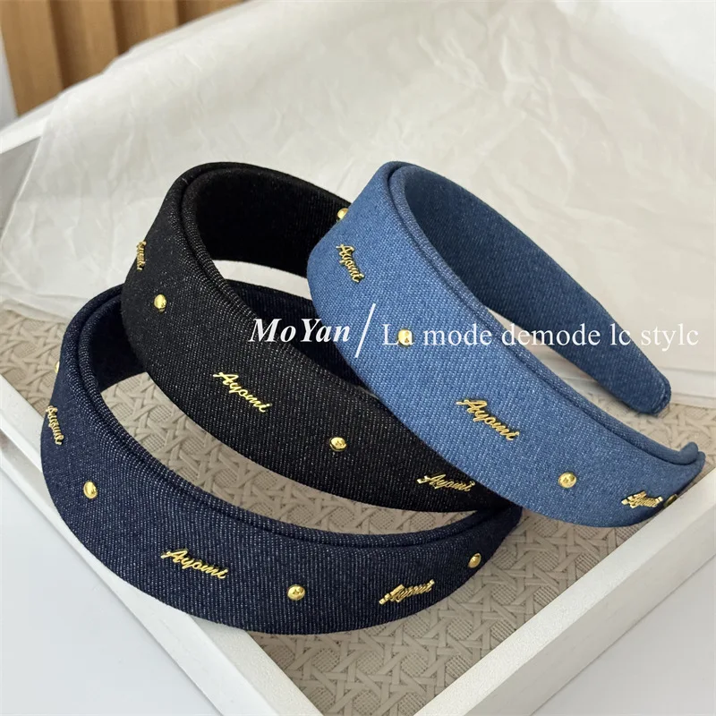 

Korean Version New Retro Heavy Craft Handmade Layered Denim Headband High-end Elegant Hair Accessory