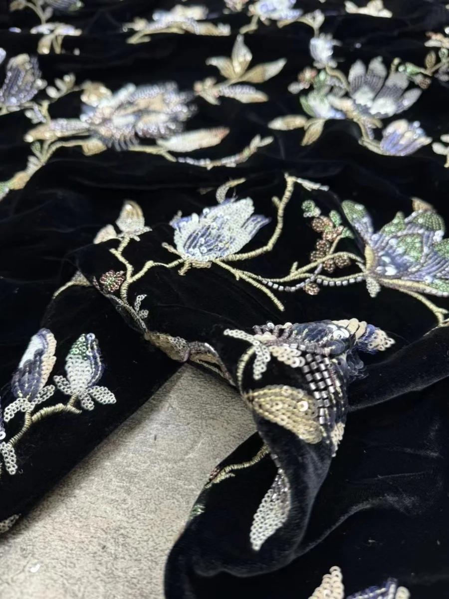 Real Silk Fabric Embroidered Velvet New Chinese Clothing Designer Fabric