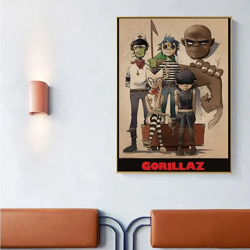 Gorillaz Hip Hop Kraft Paper Classic Vintage Posters Retro Kraft Paper Sticker DIY Room Bar Cafe Decor Art Wall Stickers