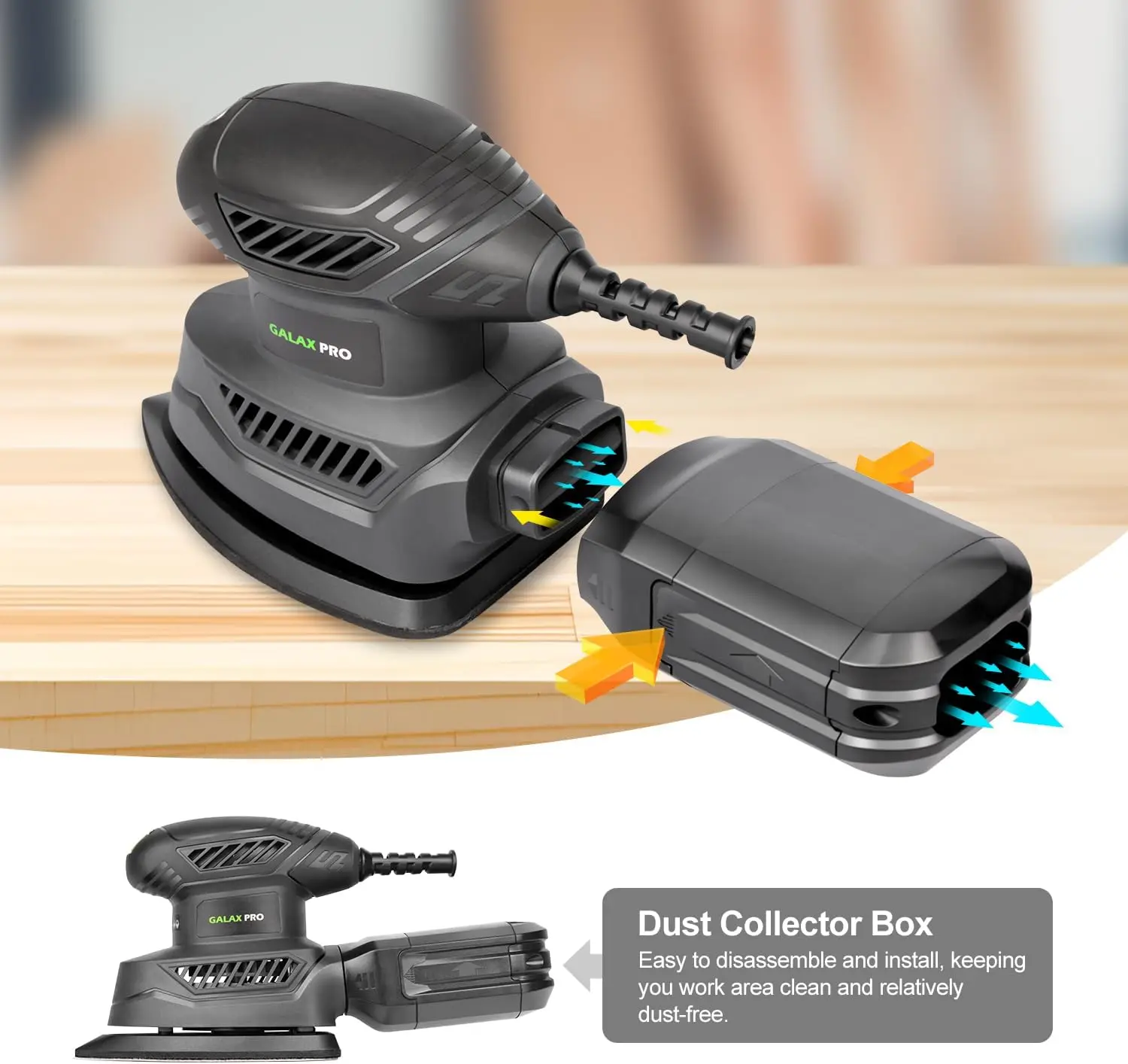 Detail Sander, 1.1A Powerful Motor, 13000 OPM Compact Electric Sander with 20Pcs Sandpapers and Dust box, Soft Grip Ha