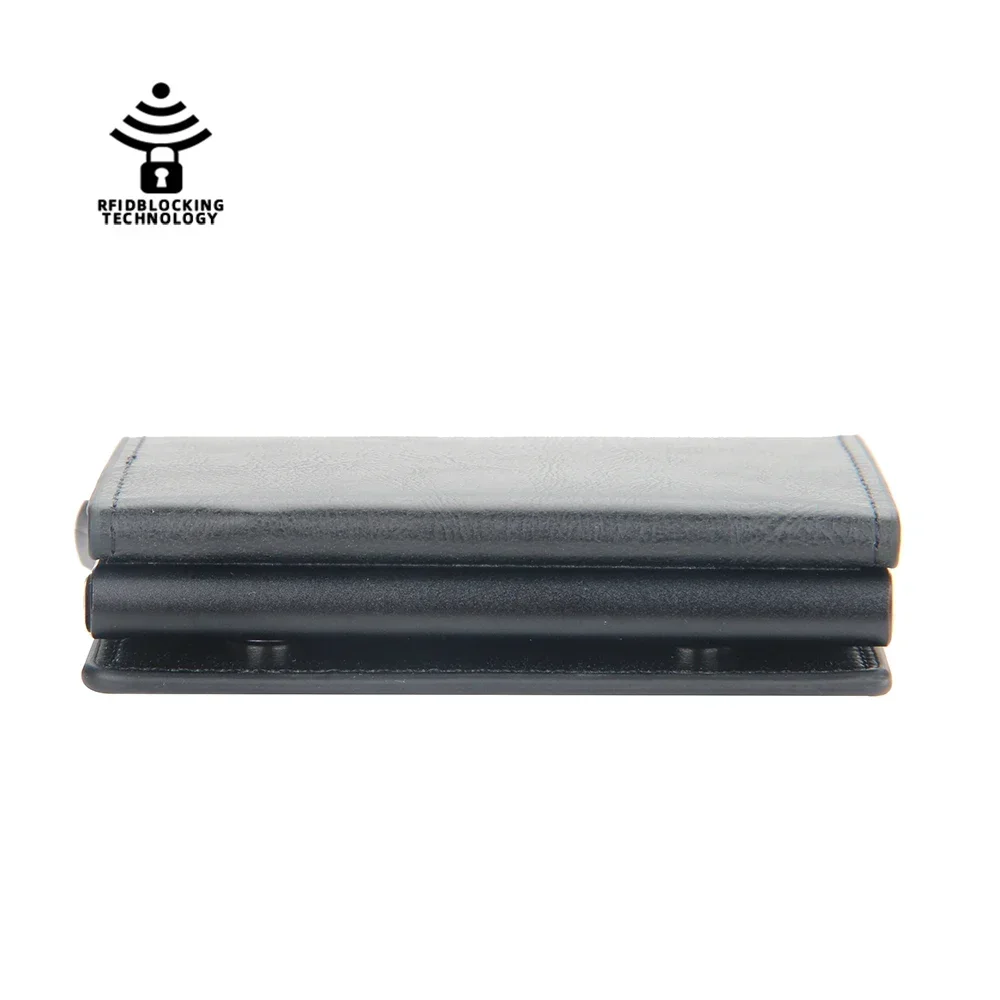 محفظة صغيرة منبثقة حامل بطاقة حافظة مغناطيسية RFID حجب حامل بطاقة الائتمان الرجال محافظ مضادة للسرقة الألومنيوم معدن بولي Leather الجلود #5