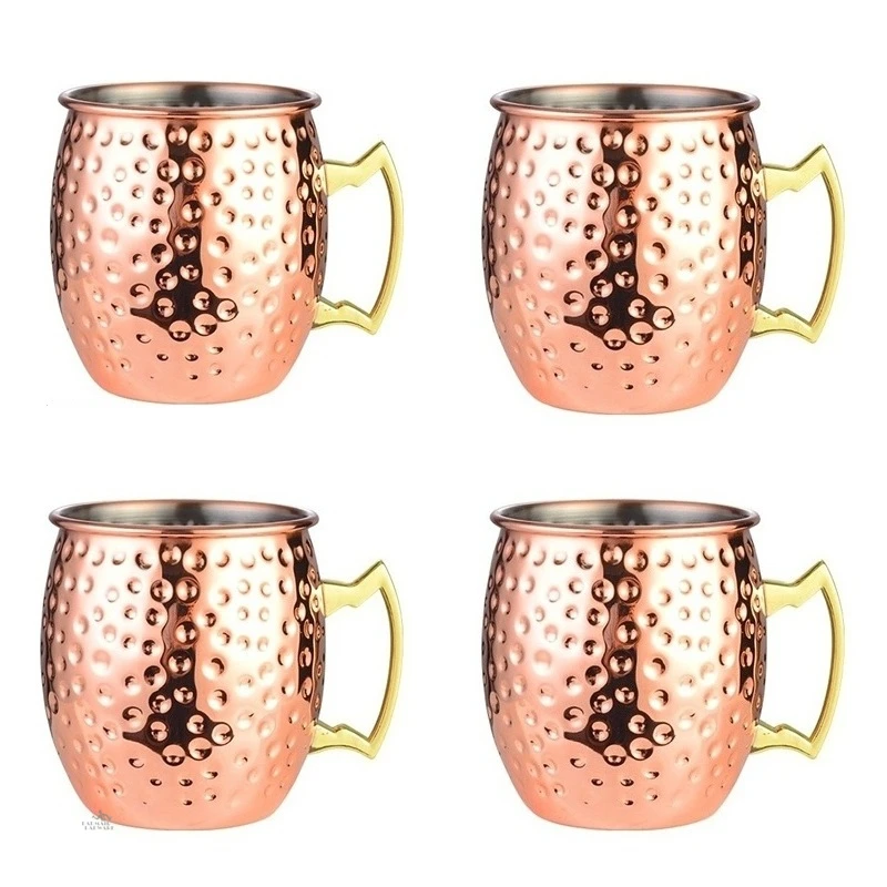 

4pcs 550ml Perfect Smooth Moscow Mule Mug Drum- Copper Plated Beer Cup Coffee Cup 304 Stainless Steel-Copper Plated Cups Barware