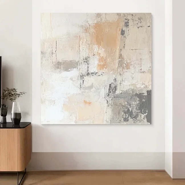 #Handmade Modern Abstract Beige Watercolor Canvas Wall Art for Living Room Home Decor