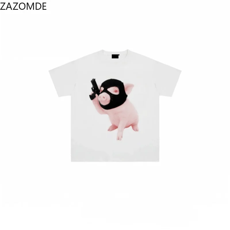 ZAZOMDE Unique Crewneck T-shirt Unisex Oversized Short Sleeve Tees Grunge Punk Casual Street Fashion Soft Cotton Apparel