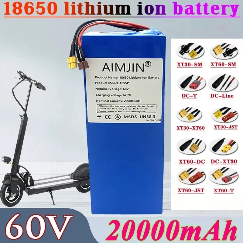 

60V 20AH Lithium for Motorcycle Scooter Bicycle with BMS 16S5P Battery Pack for 1000W 1200W 1500W Motor