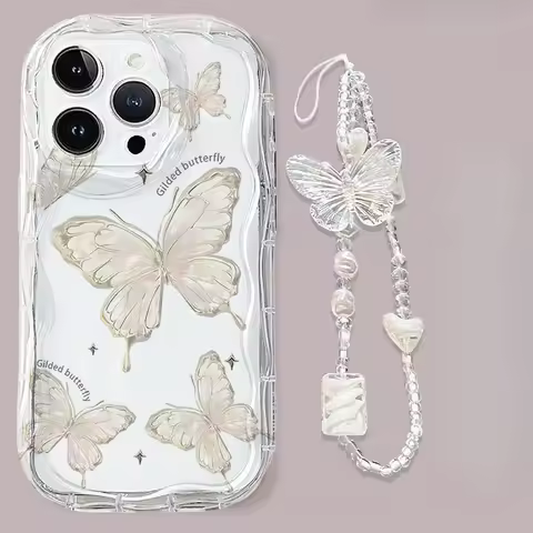 Butterfly Bracelet Chain Case For Samsung Galaxy S25 Ultra S24 S23 S22 S21 Ultra Plus S24 FE A55 A06 A35 A12 Phone Casing