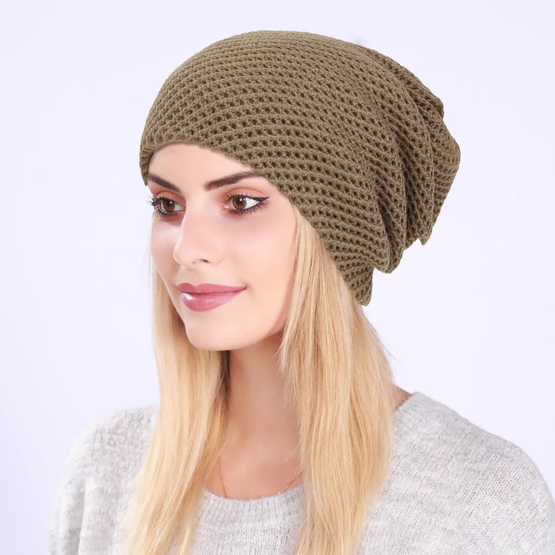 Women New Fashion Double Layer Beanies Skullies Cap Lady Spring Autumn Winter Knitted Hollow Out Casual Bone Soft Hat For Female