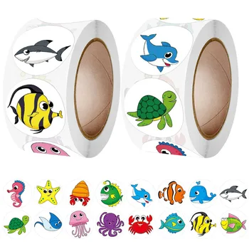 500 Stück/Rolle Cartoon-Meerestiere-Belohnungsaufkleber, 2,5 cm, perfekt zum Lernen von Spielen, PC, Notizbuch, Pad, Kühlschrank, Geschenk, Siegeletikett