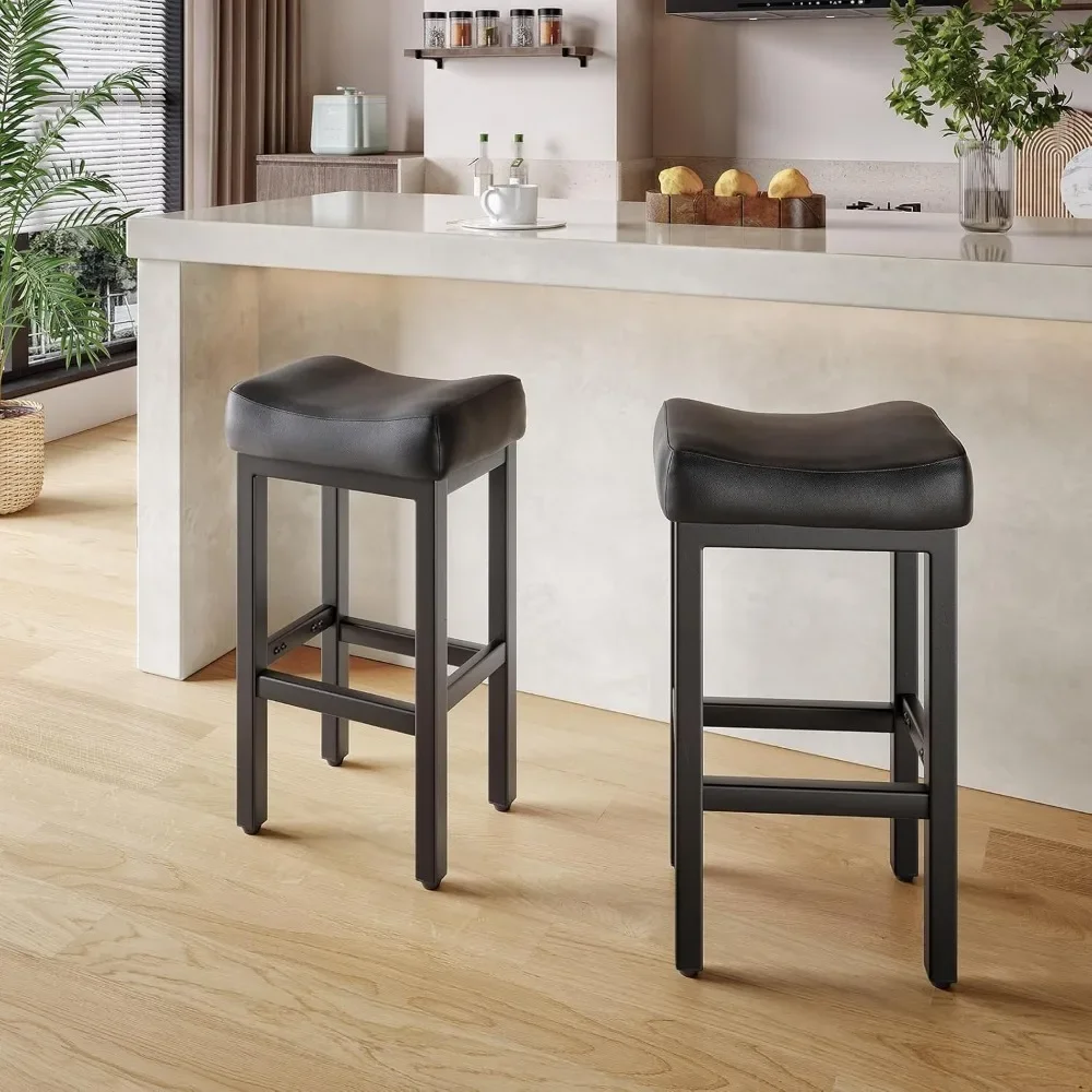 Counter Height Bar Stools Set of 2, 24 Inch Barstools for Kitchen Island Counter, Bonded Leather Kitchen Stools with Thick