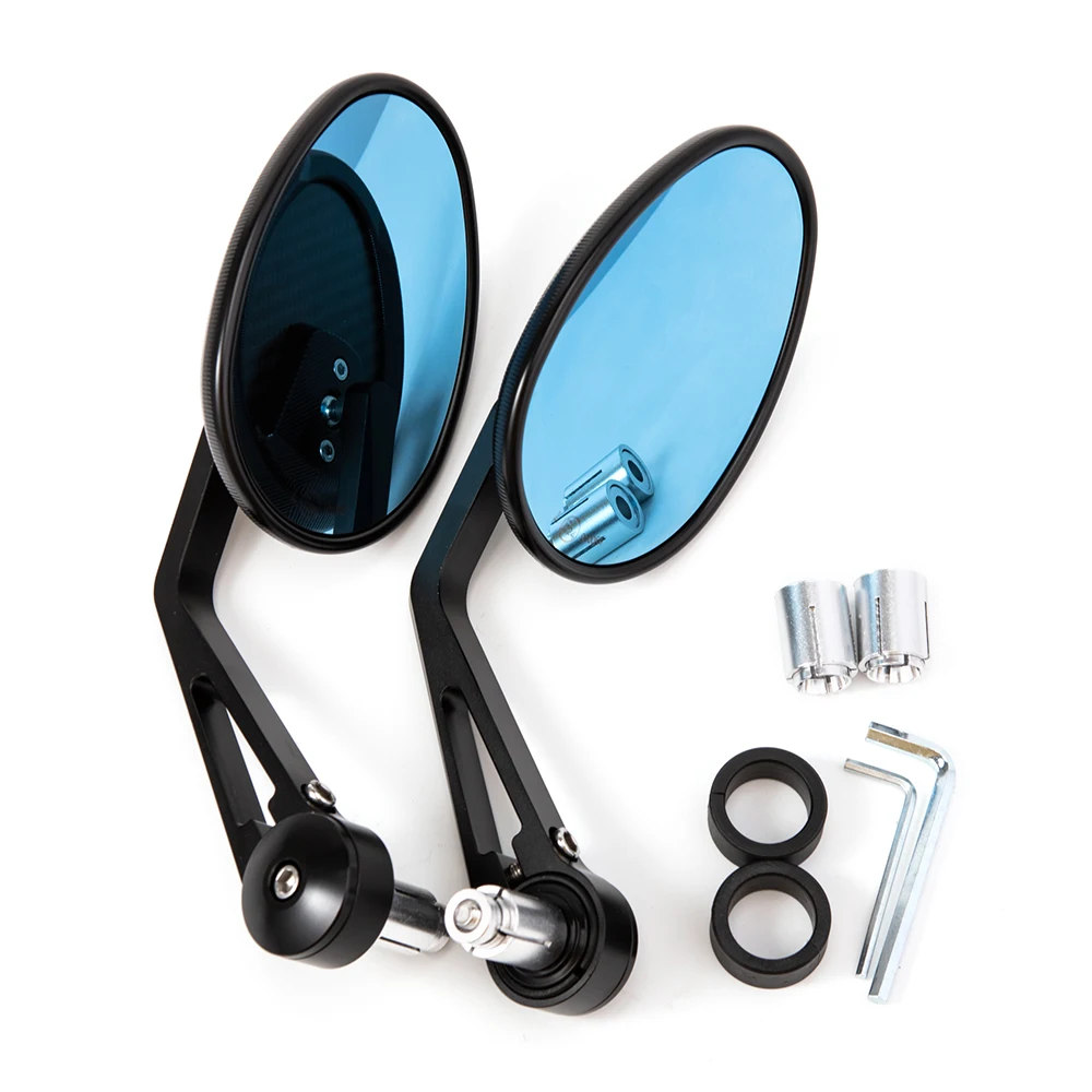 

evomosa Universal CNC Aluminum Alloy Mirror E24 Black Blue Oval Carbon Fiber Mirror Electric Motorcycle Faucet Handlebar Mirror