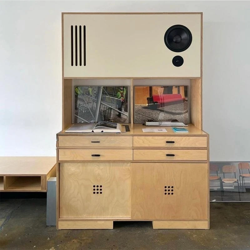 

Birch dining side cabinet, integrated medieval side cabinet against the wall